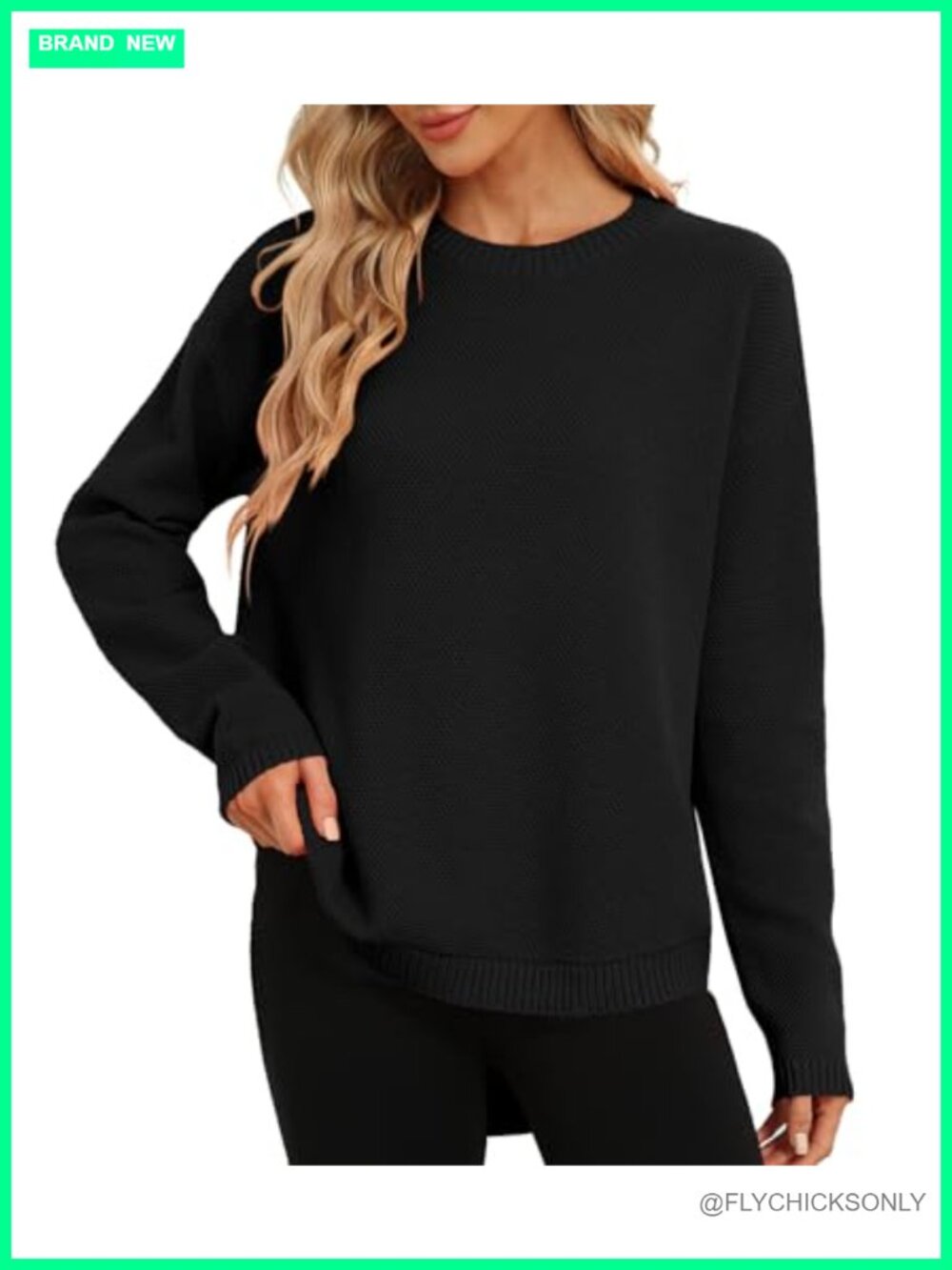Crewneck Long Sleeve Knitted Sweater Loose Fit Soft Pullover